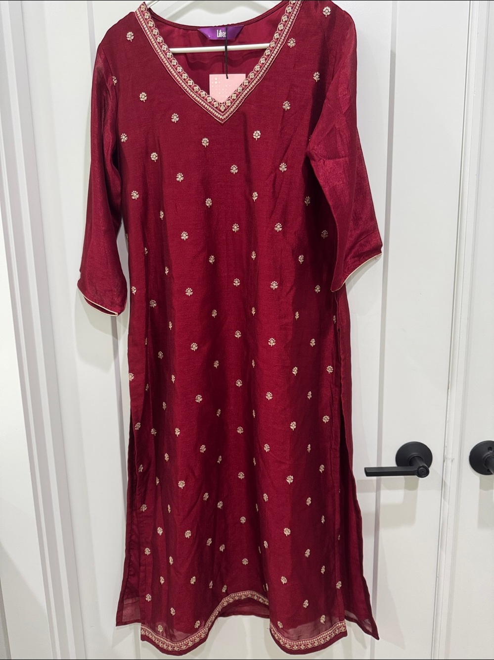 Libas Maroon Embroidered V-Neck embroidered festive Kurta top